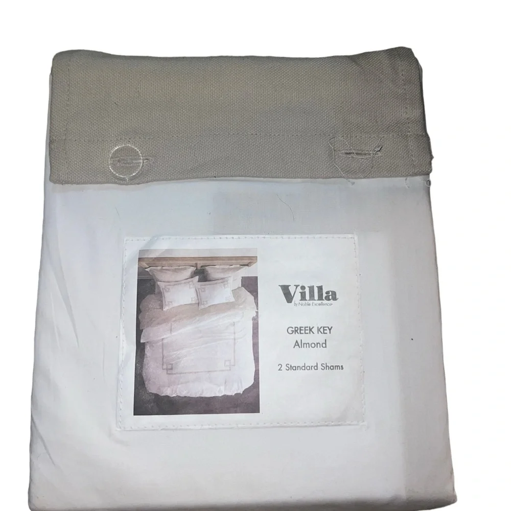 ✅Villa by Noble Excellence Greek Key Almond 2 Standard Shams Cotton 20”x 26” NEW